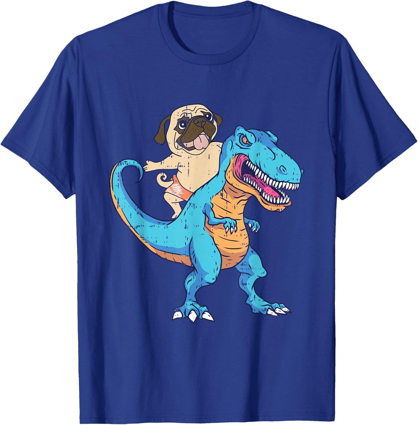 Pug Riding T-Rex Surfing Dinosaur Funny Dog Lover Gifts Women Girls Kids T-Shirt - T-Shirt | Royal