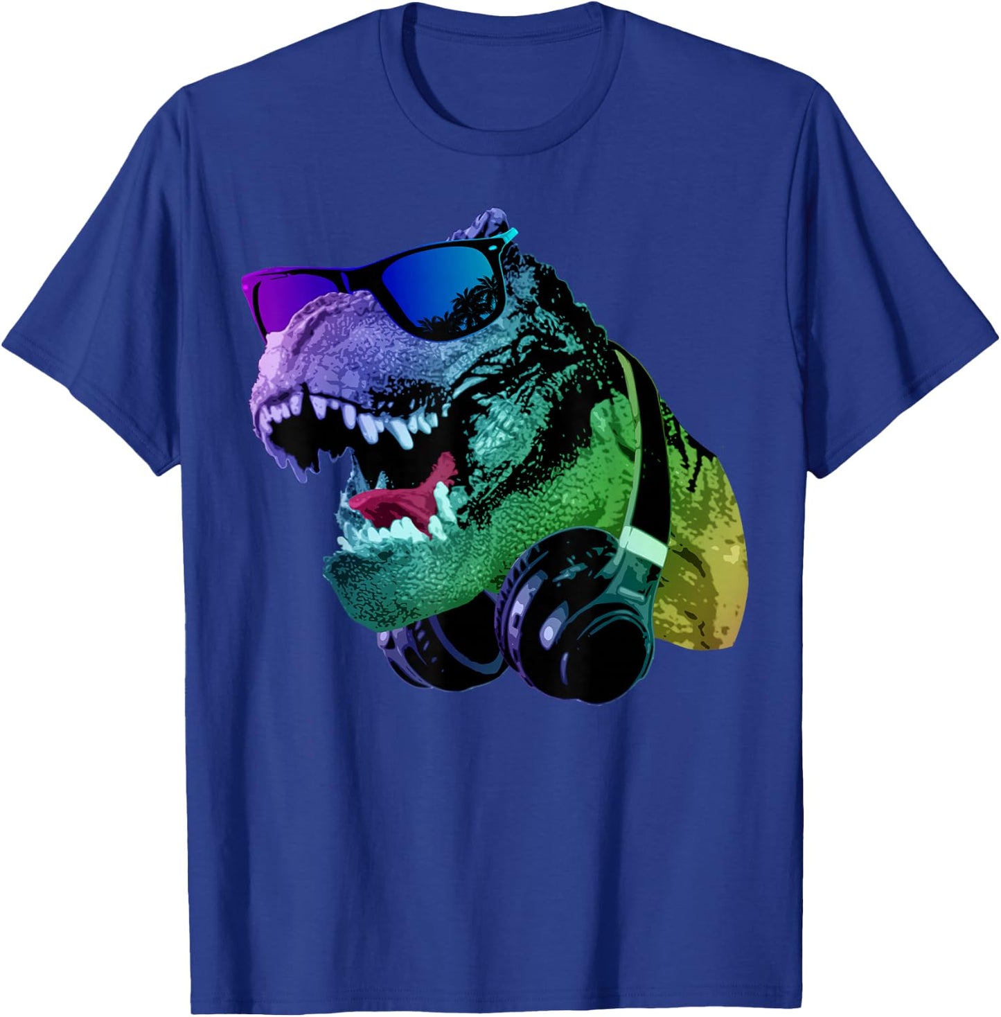 T Rex Tyrannosaurus Dinosaur With Sunglasses And Headphones T-Shirt - T-Shirt | Royal