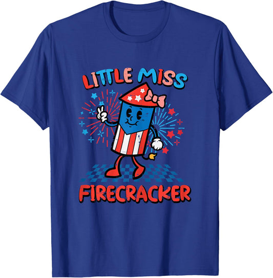 4th July Little Miss Firecracker Patriot Toddler Girls Kids T-Shirt - T-Shirt | Royal
