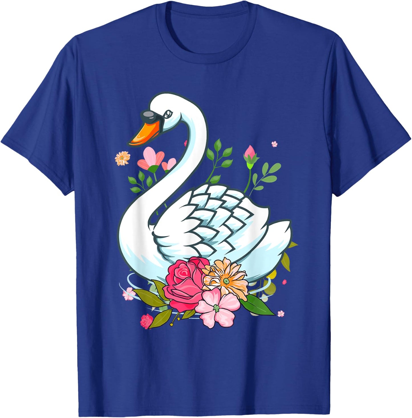 Cool Swan Girls Swans Floral Waterfowl Bird Flower T-Shirt - T-Shirt | Royal