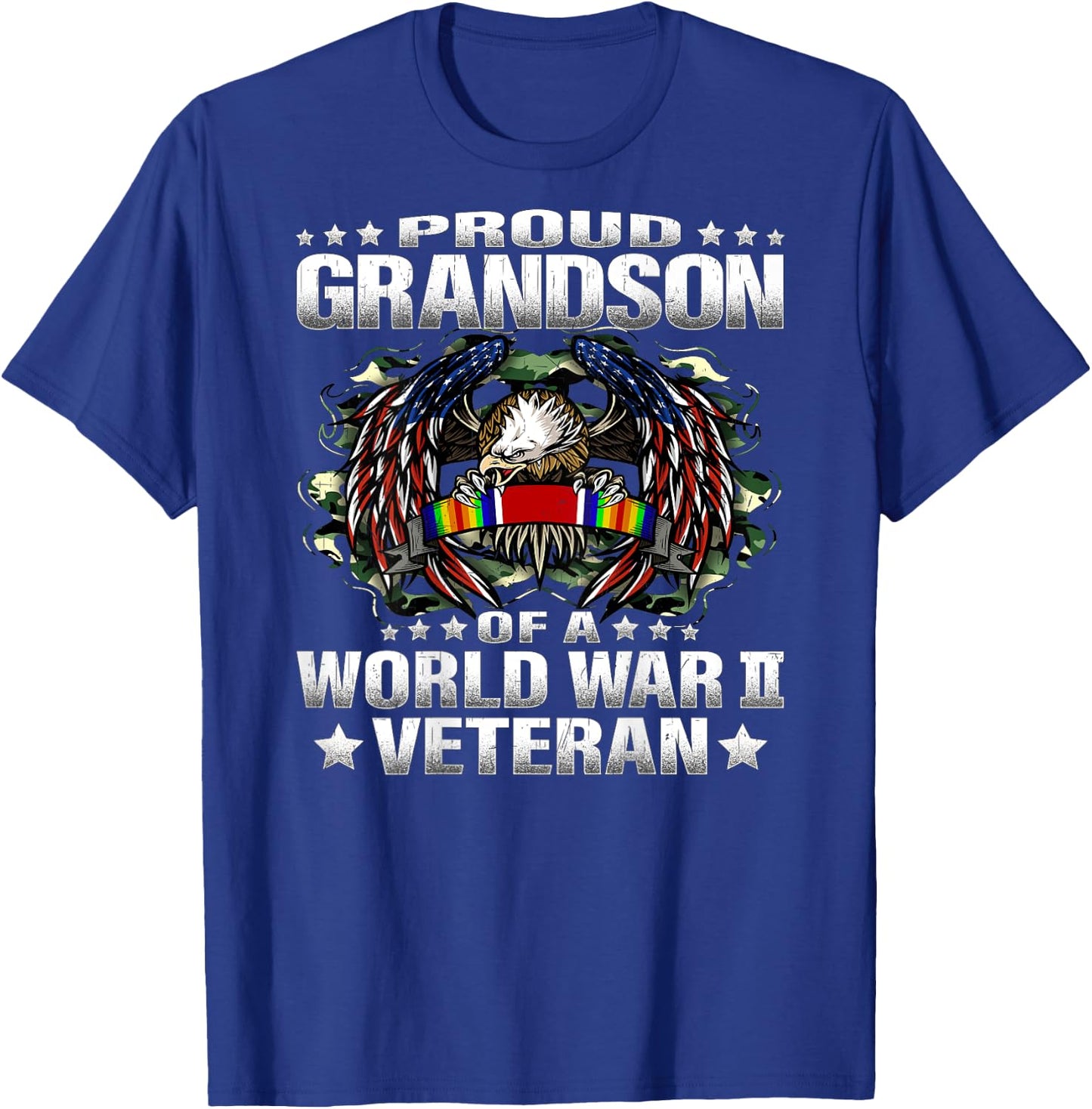 Proud Grandson Of A World War 2 Veteran Military Vets Family T-Shirt - T-Shirt | Royal