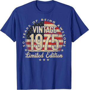 Vintage 1975 Limited Edition 50-Year-Old Gifts USA Flag T-Shirt - T-Shirt | Royal