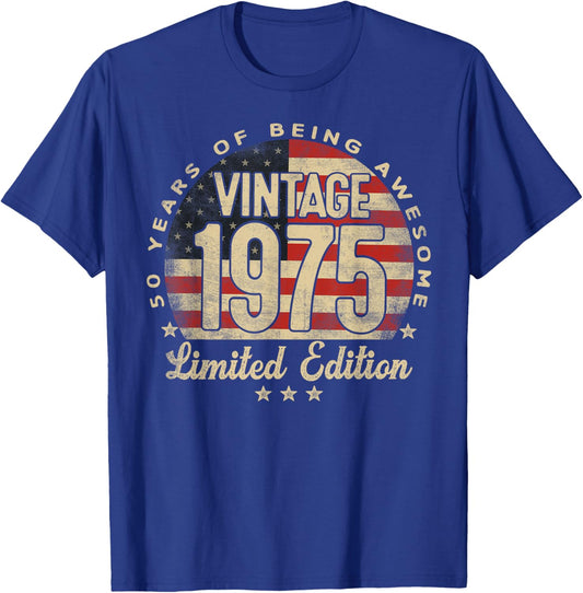 Vintage 1975 Limited Edition 50-Year-Old Gifts USA Flag T-Shirt - T-Shirt | Royal