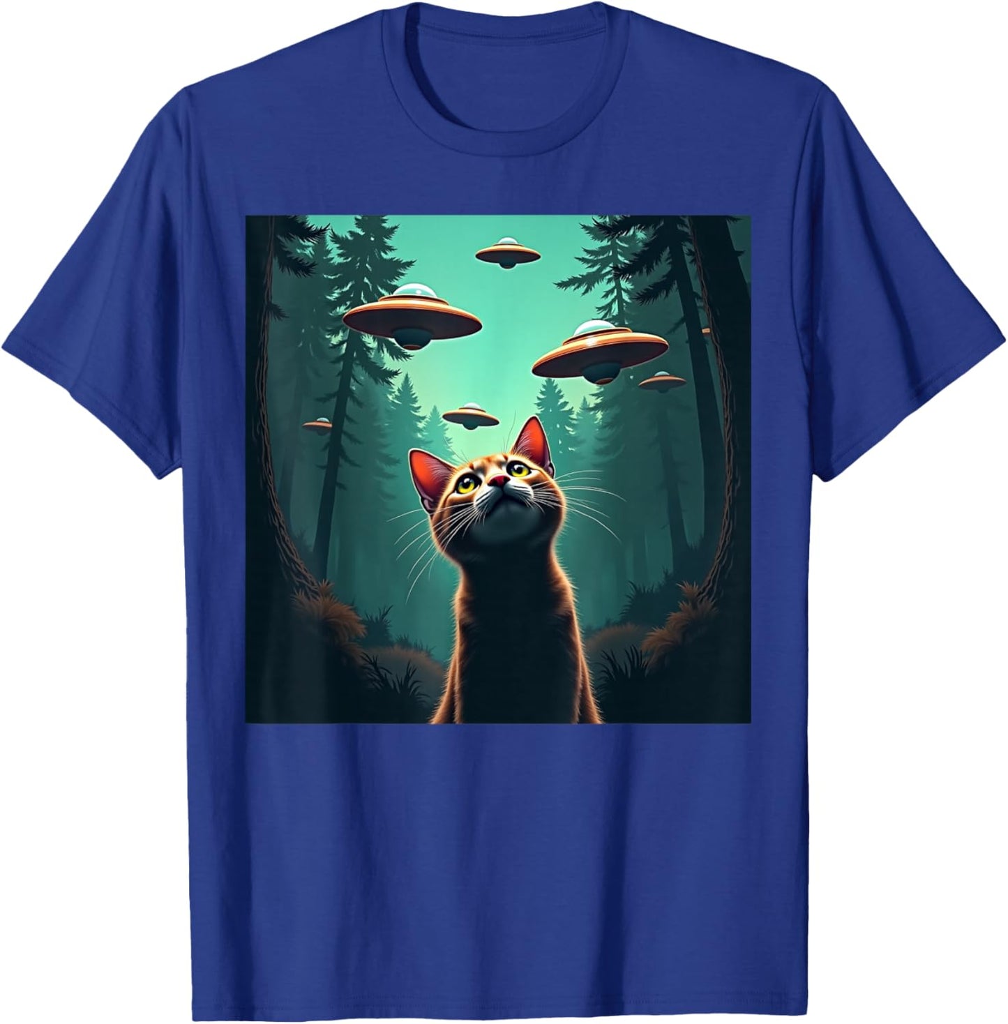 Cute Cat Selfie With UFO Invasion Alien Spaceship T-Shirt - T-Shirt | Royal