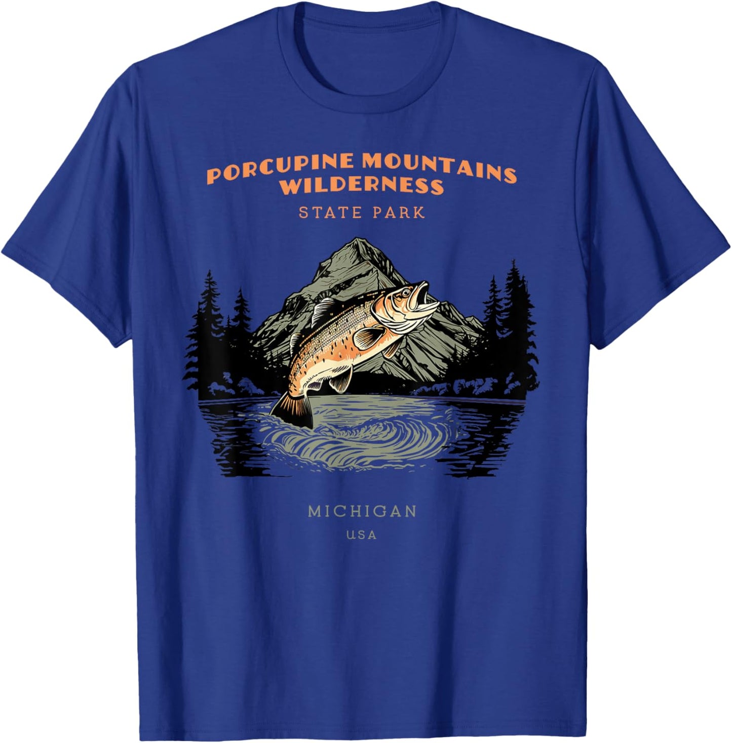 Porcupine Mountains Wilderness State Park Michigan Vintage T-Shirt - T-Shirt | Royal