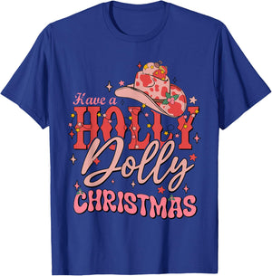 Funny Christmas Have A Holly Christmas Jolly Cowgirl Xmas - Black, -Adults, Short Sleeve, , Christmas Cowgirl , Size: Small T-Shirt - T-Shirt | Royal