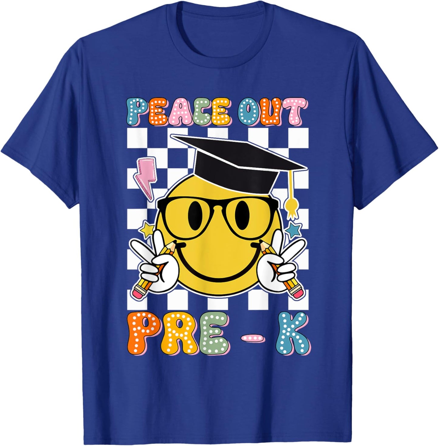 Peace Out Pre K Last Day of School Smile Face Teachers Kids T-Shirt - T-Shirt | Royal