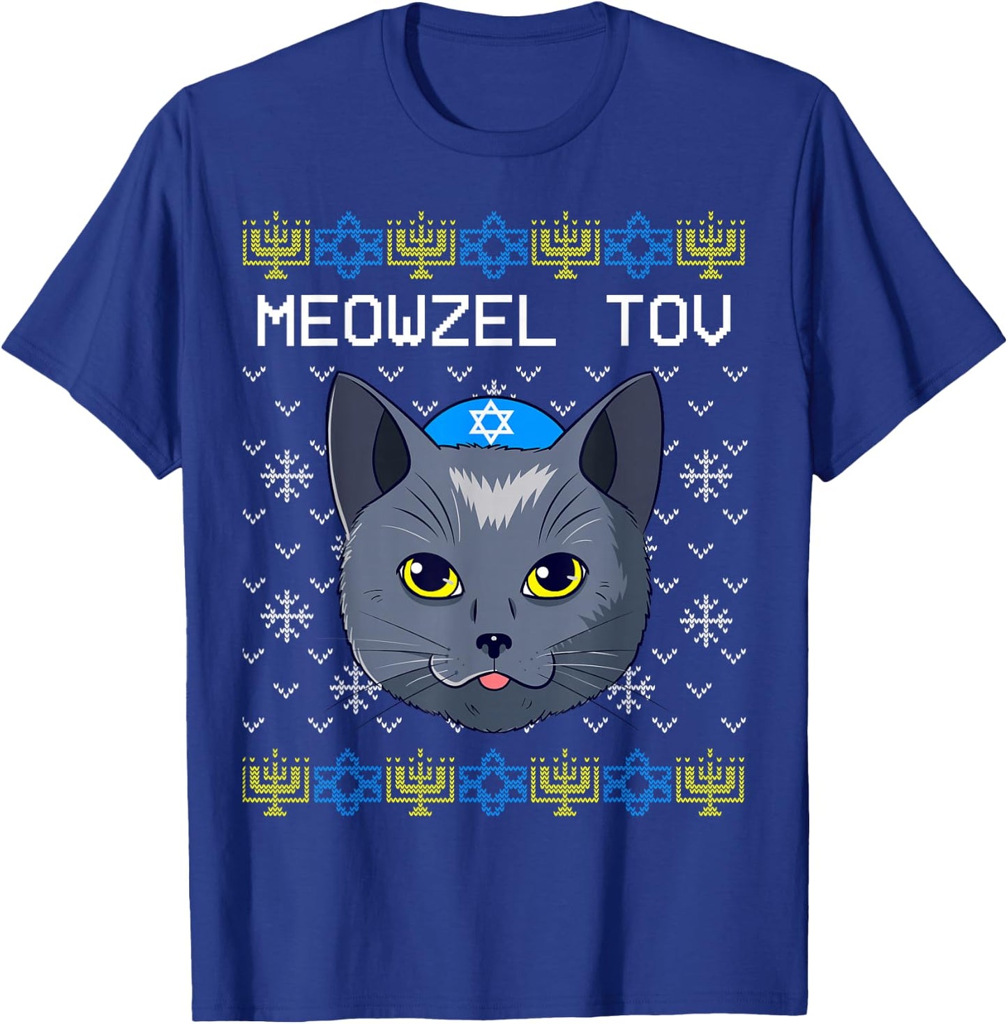 Meowzel Tov Ugly Hanukkah Cat Chanukah Jewish T-Shirt - T-Shirt | Royal