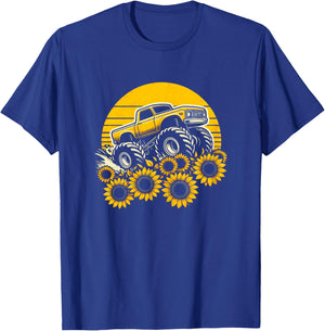Happy Mother's Day Toddler Sunflower Monster Truck Kids Boys T-Shirt - T-Shirt | Royal