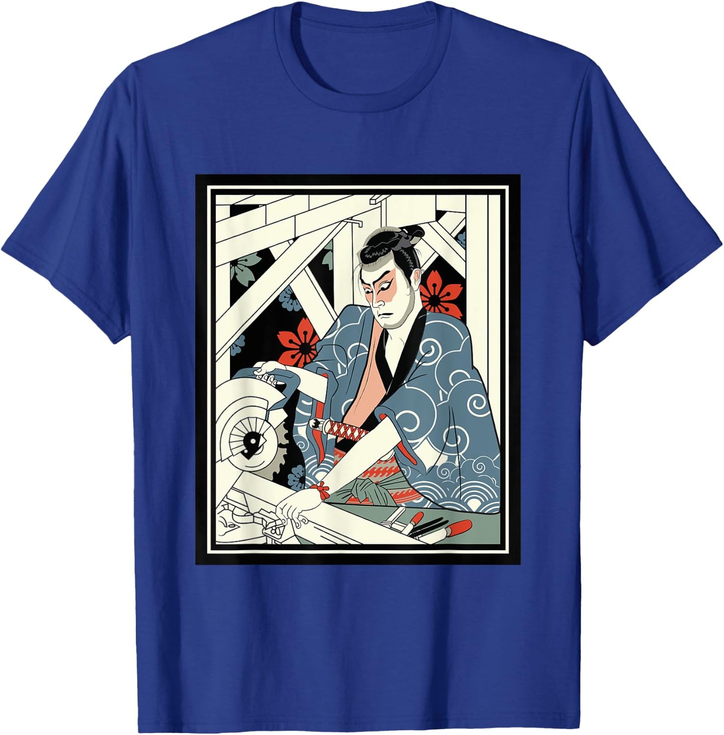 Carpenter Japanese Samurai Warrior Armor Sword Fighter Mask T-Shirt - T-Shirt | Royal