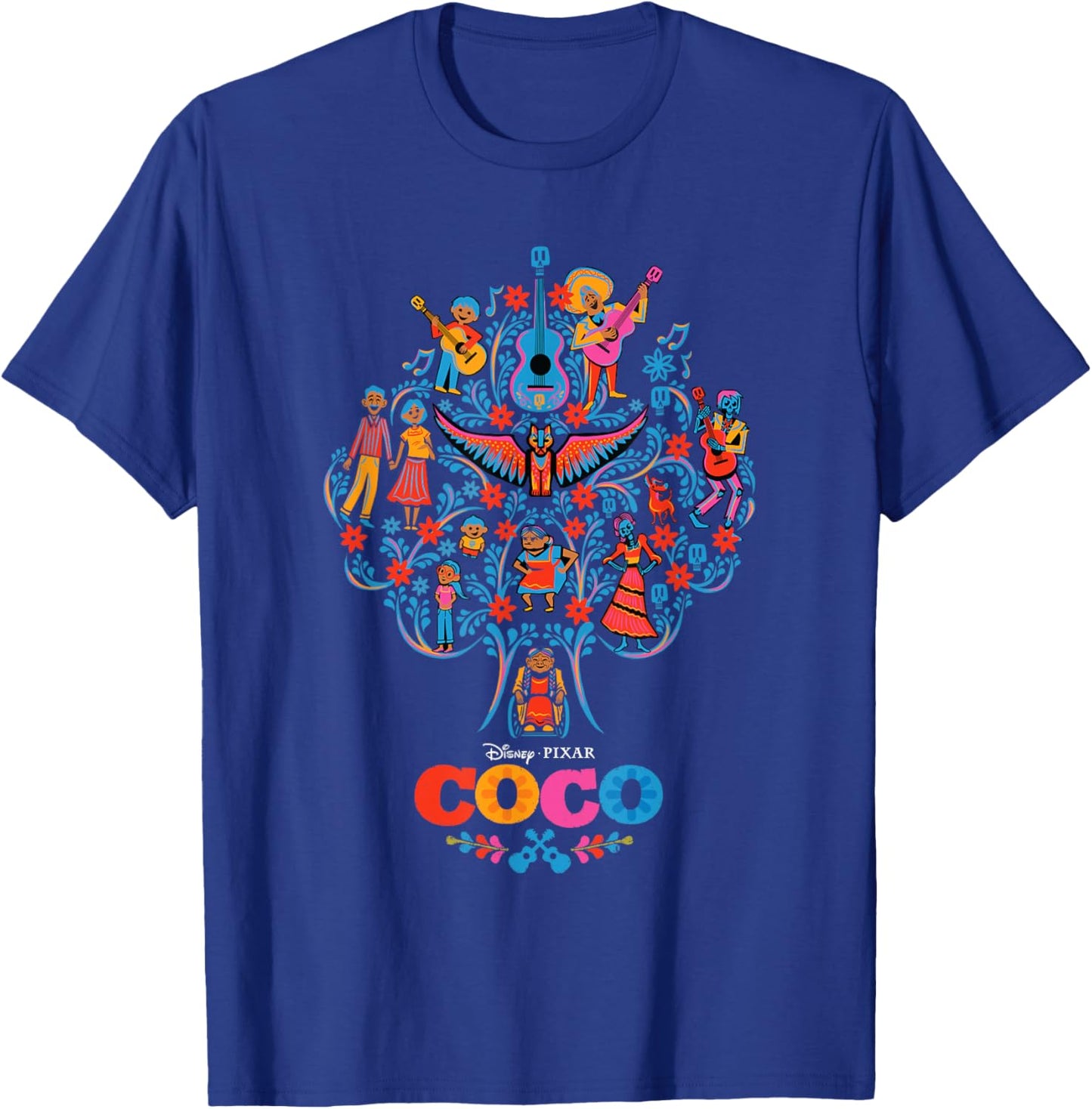 Disney Pixar Coco Iconic Colorful Family Tree Chest Poster T-Shirt - T-Shirt | Royal