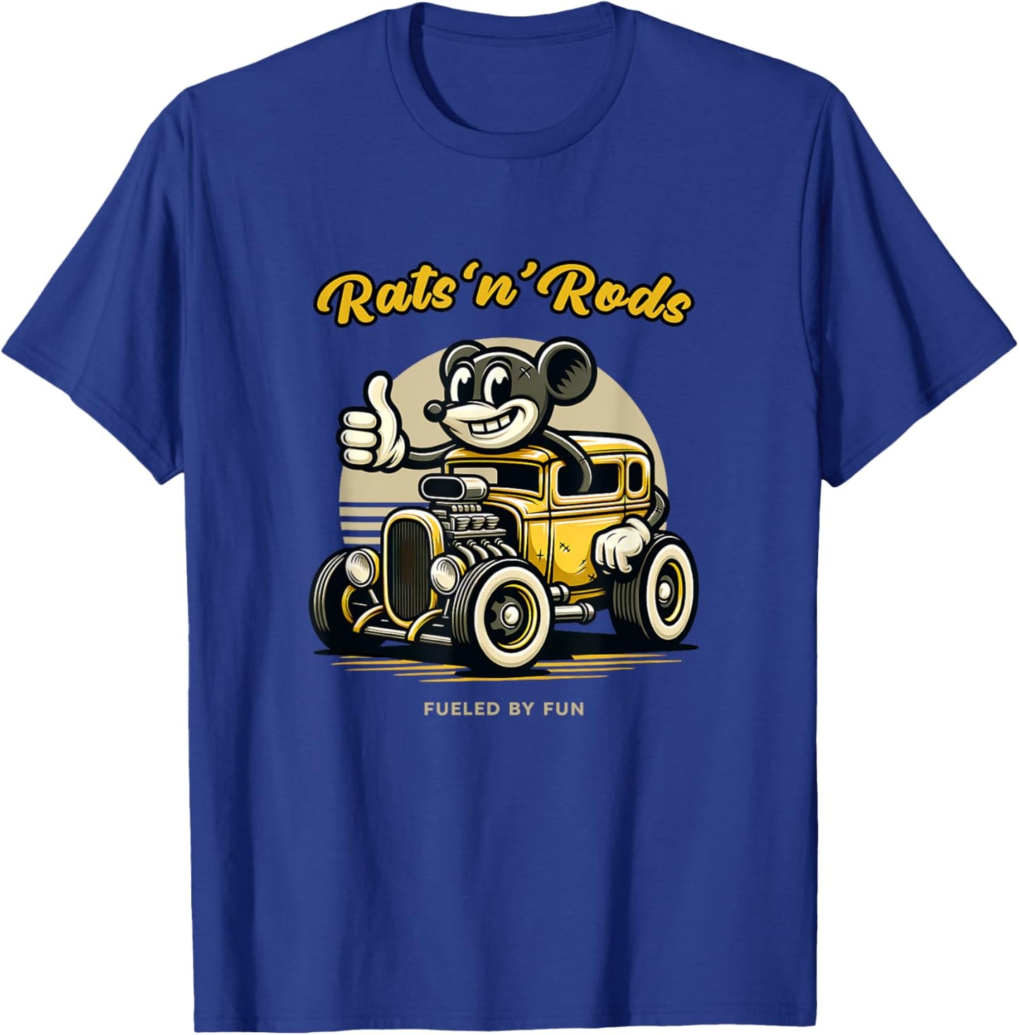 Powered by Fun Rats 'n' Rods Hot Rod Retro , Black, S T-Shirt - T-Shirt | Royal