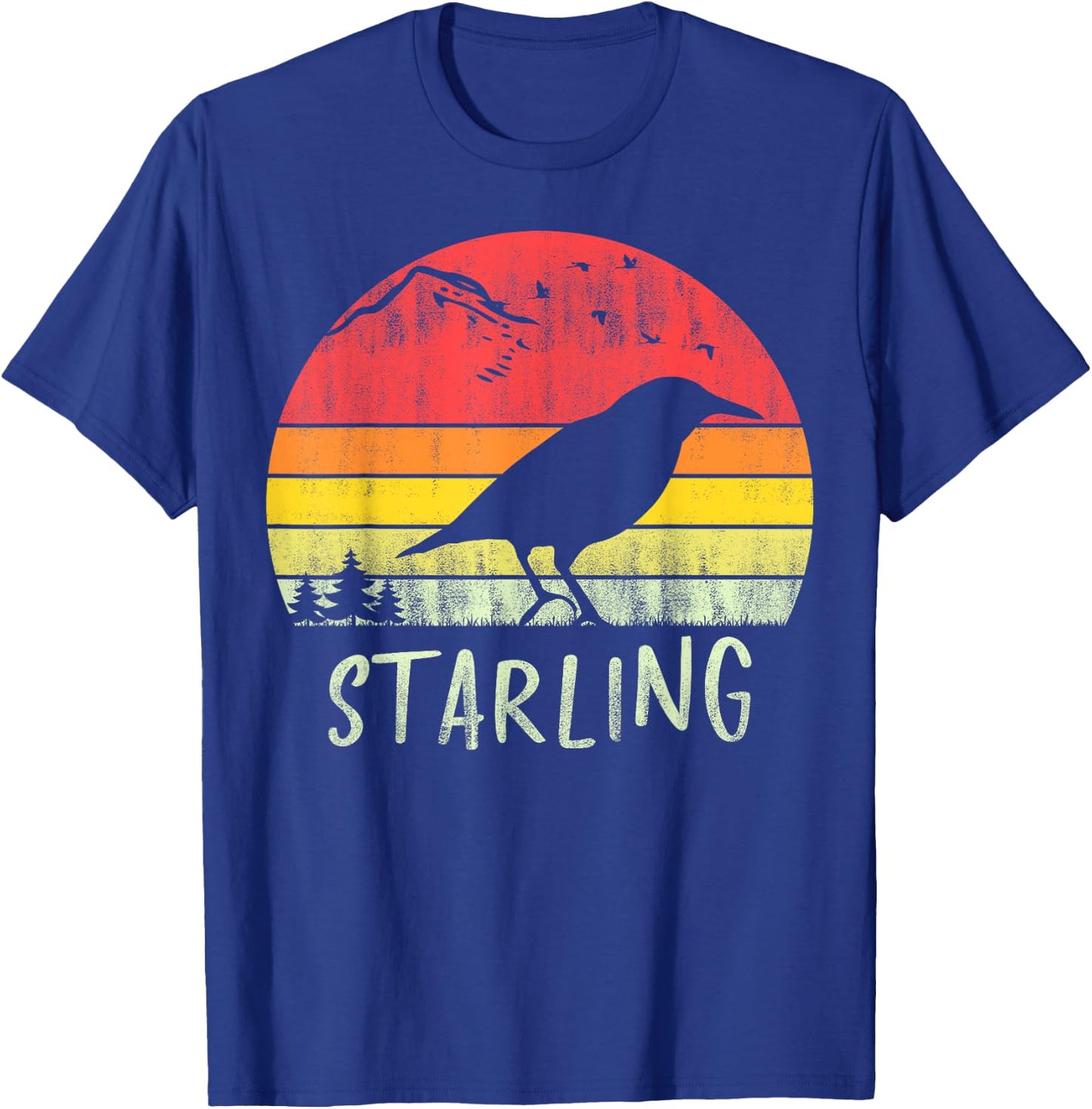 Retro Vintage Starling Silhouette Bird 70s 80s T-Shirt - T-Shirt | Royal