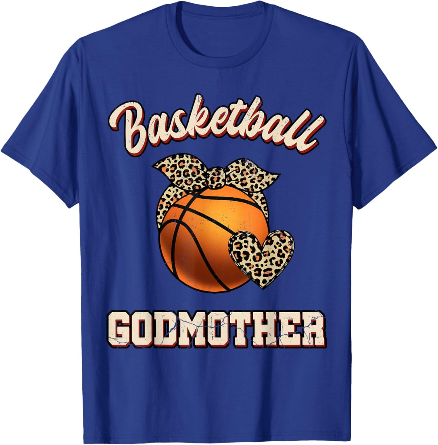 Basketball Godmother Bandana Leopard Heart Fans Mother's Day T-Shirt - T-Shirt | Royal