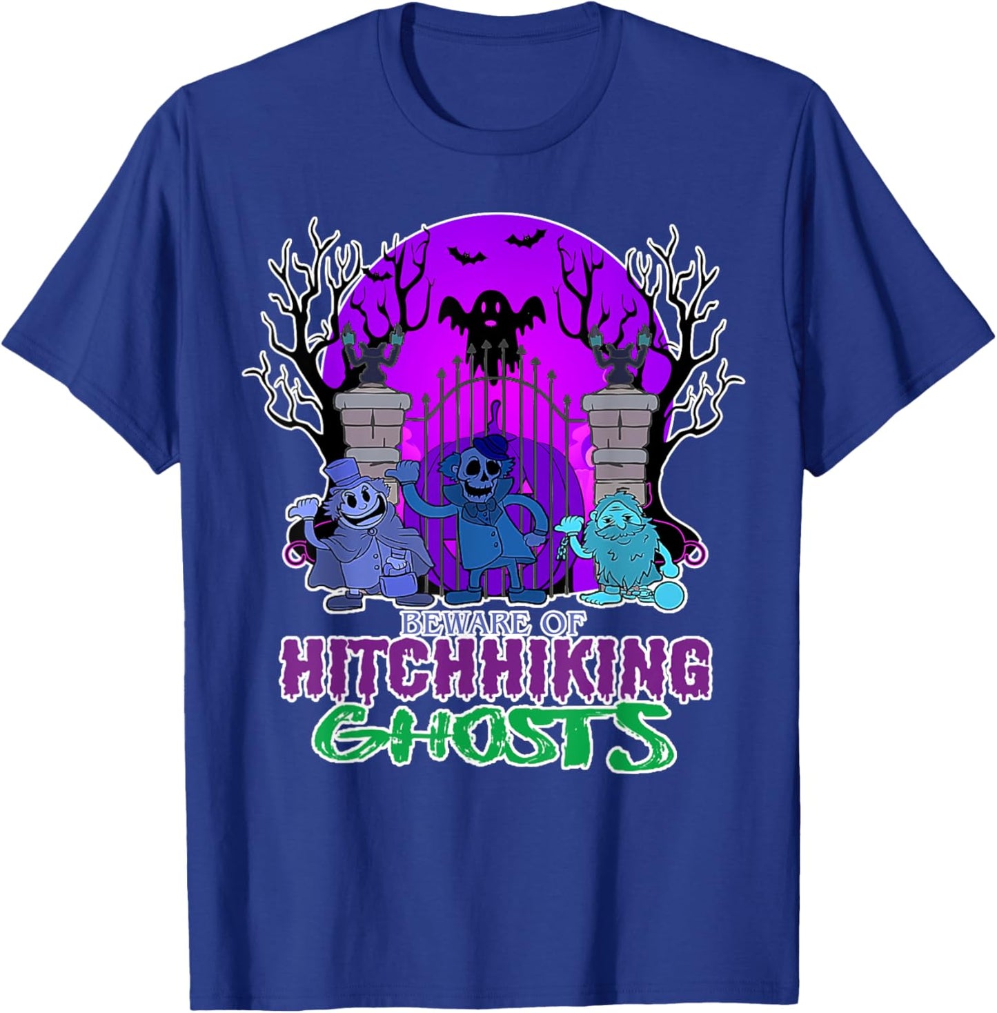 Beware Of Hitchhiking Ghosts Halloween Bat Funny T-Shirt - T-Shirt | Royal