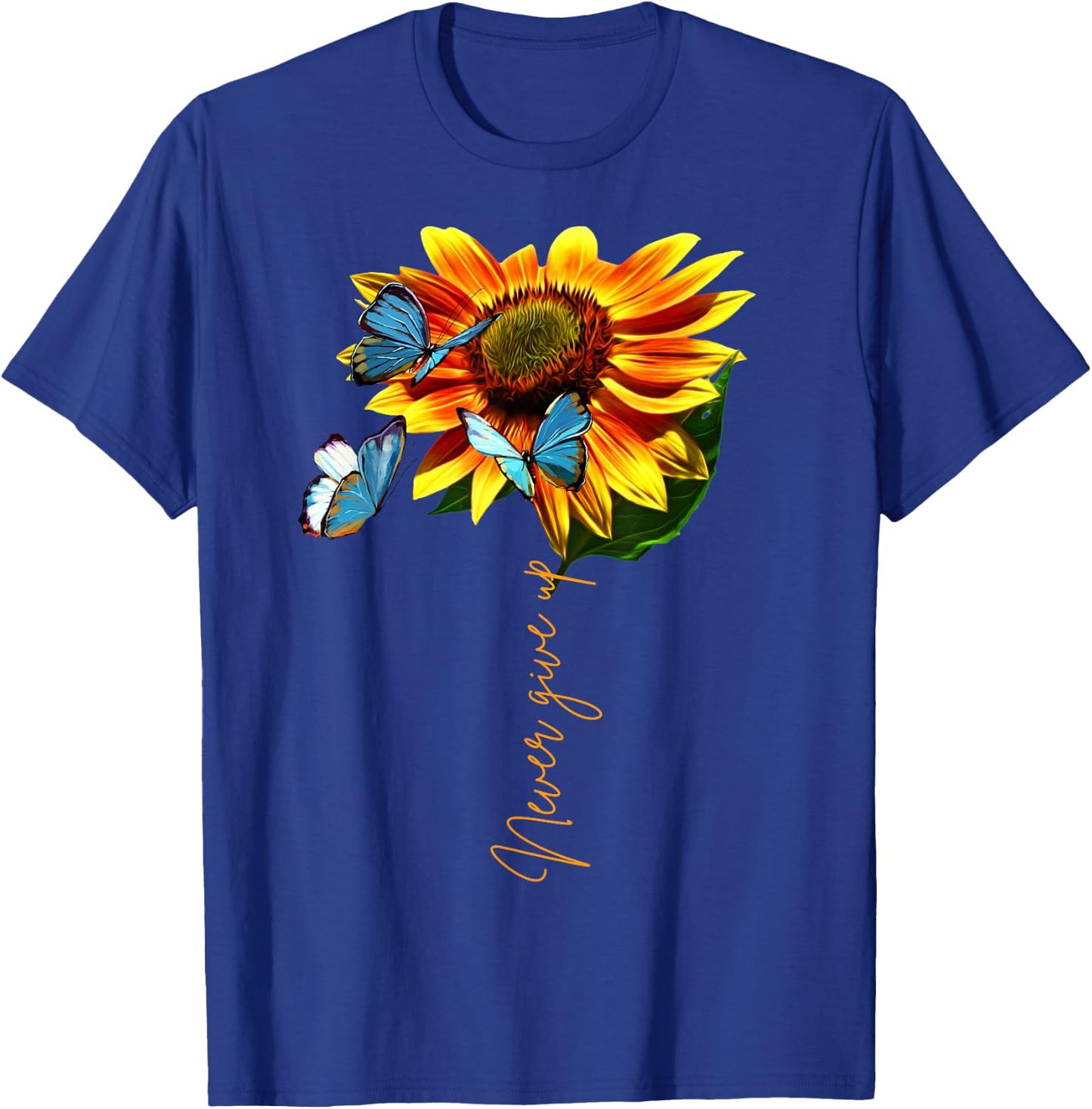 Sunflower Never Give Up Multiple Sclerosis Butterflies T-Shirt - T-Shirt | Royal