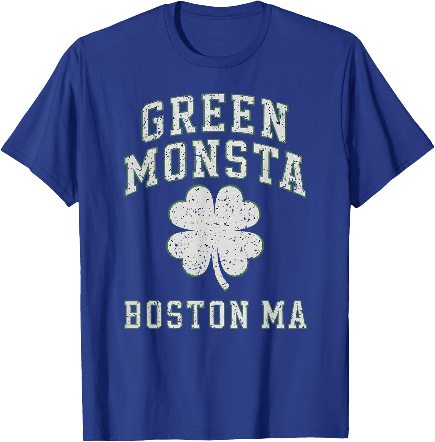 The Green Monsta Boston Irish Pride Distressed Clover T-Shirt - T-Shirt | Royal