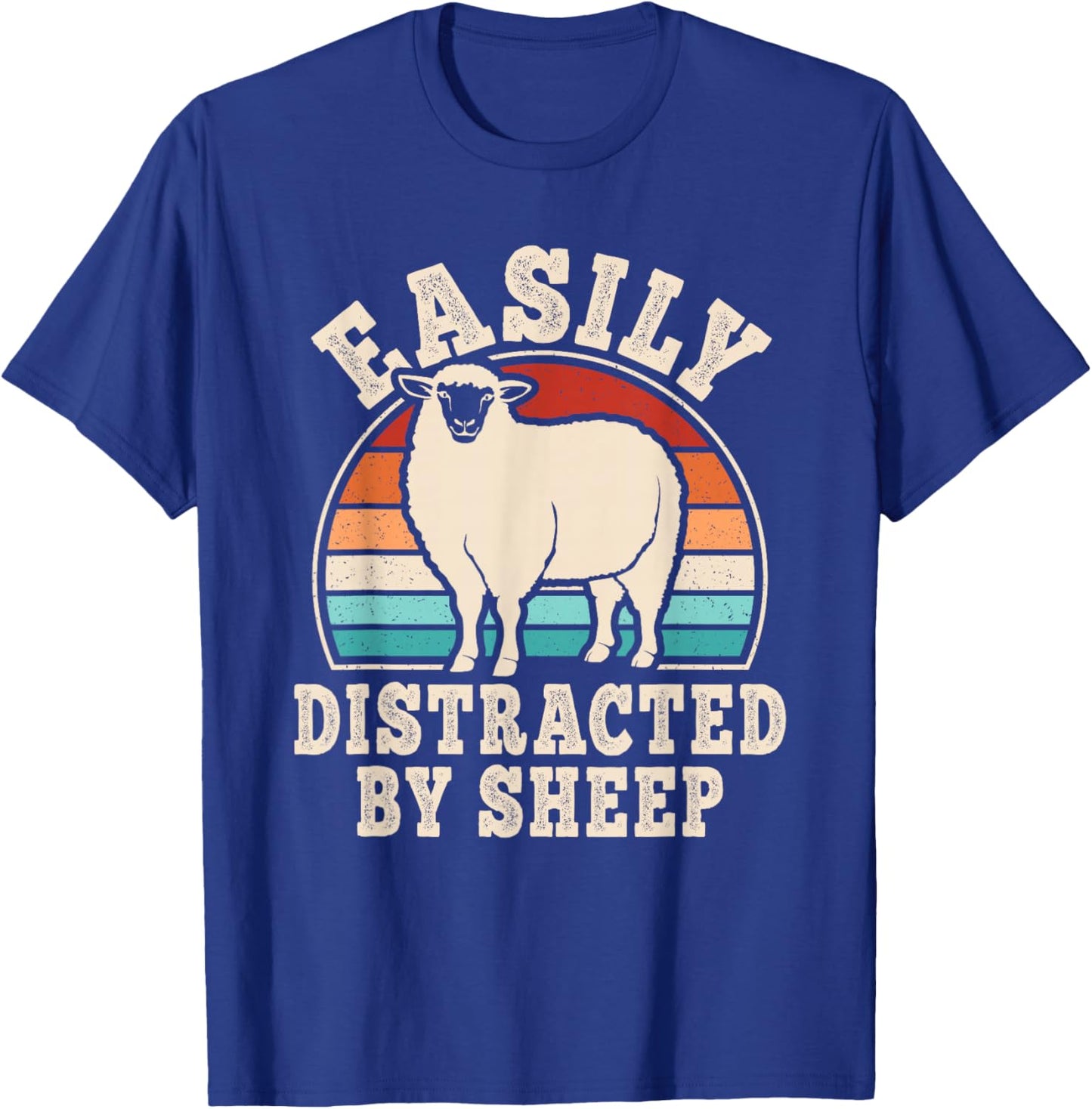 Easily Distracted by Sheep Retro Men Women T-Shirt - T-Shirt | Royal
