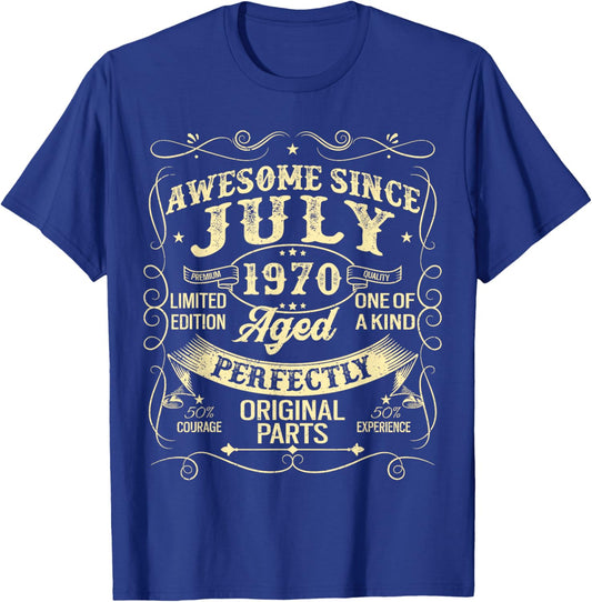 Awesome Since July 1970 Year Of Birth Birthday 1970 Vintage T-Shirt - T-Shirt | Royal
