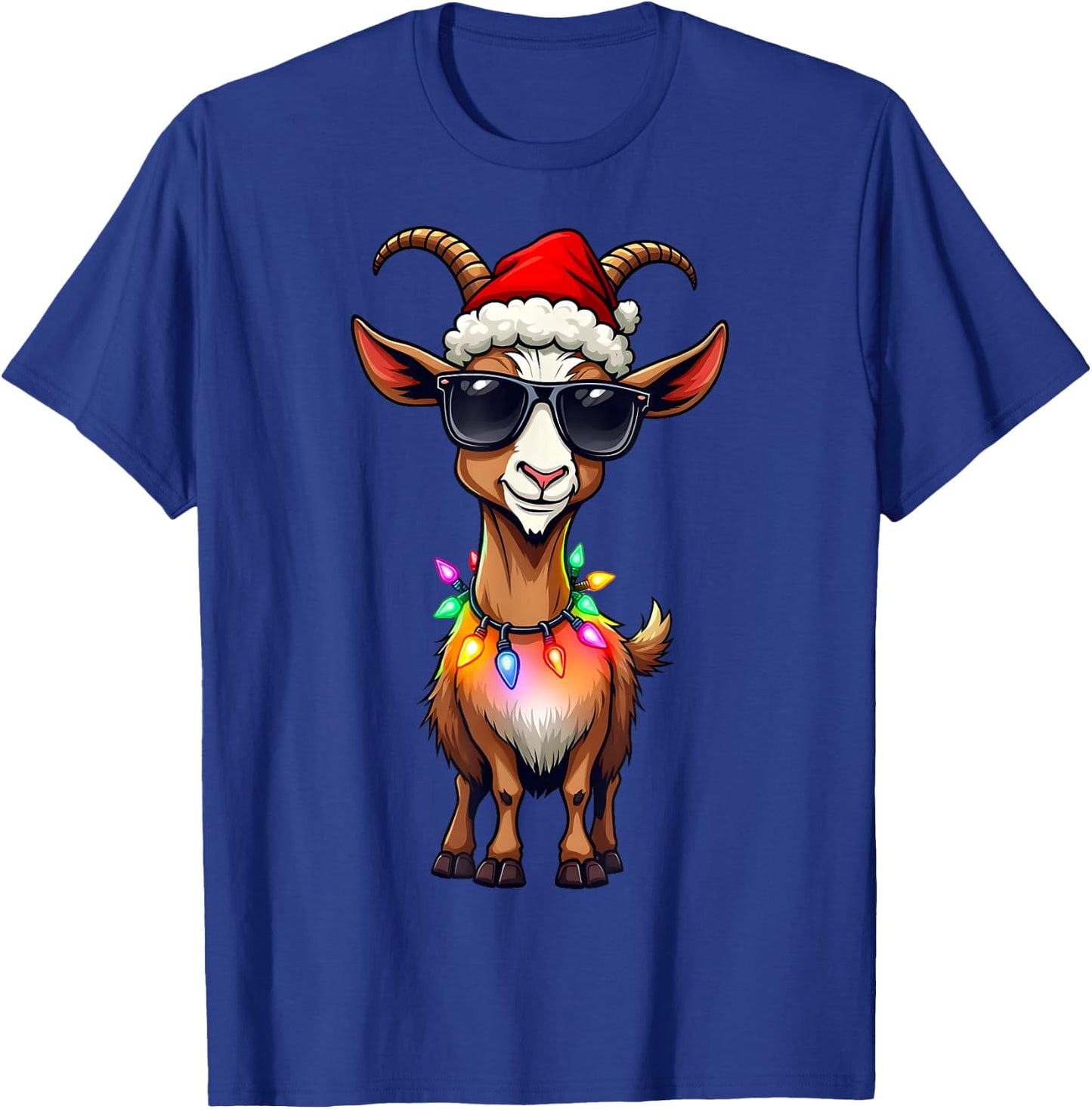 Goat Santa Hat Lights Christmas Cute Xmas Pajama T-Shirt - T-Shirt | Royal