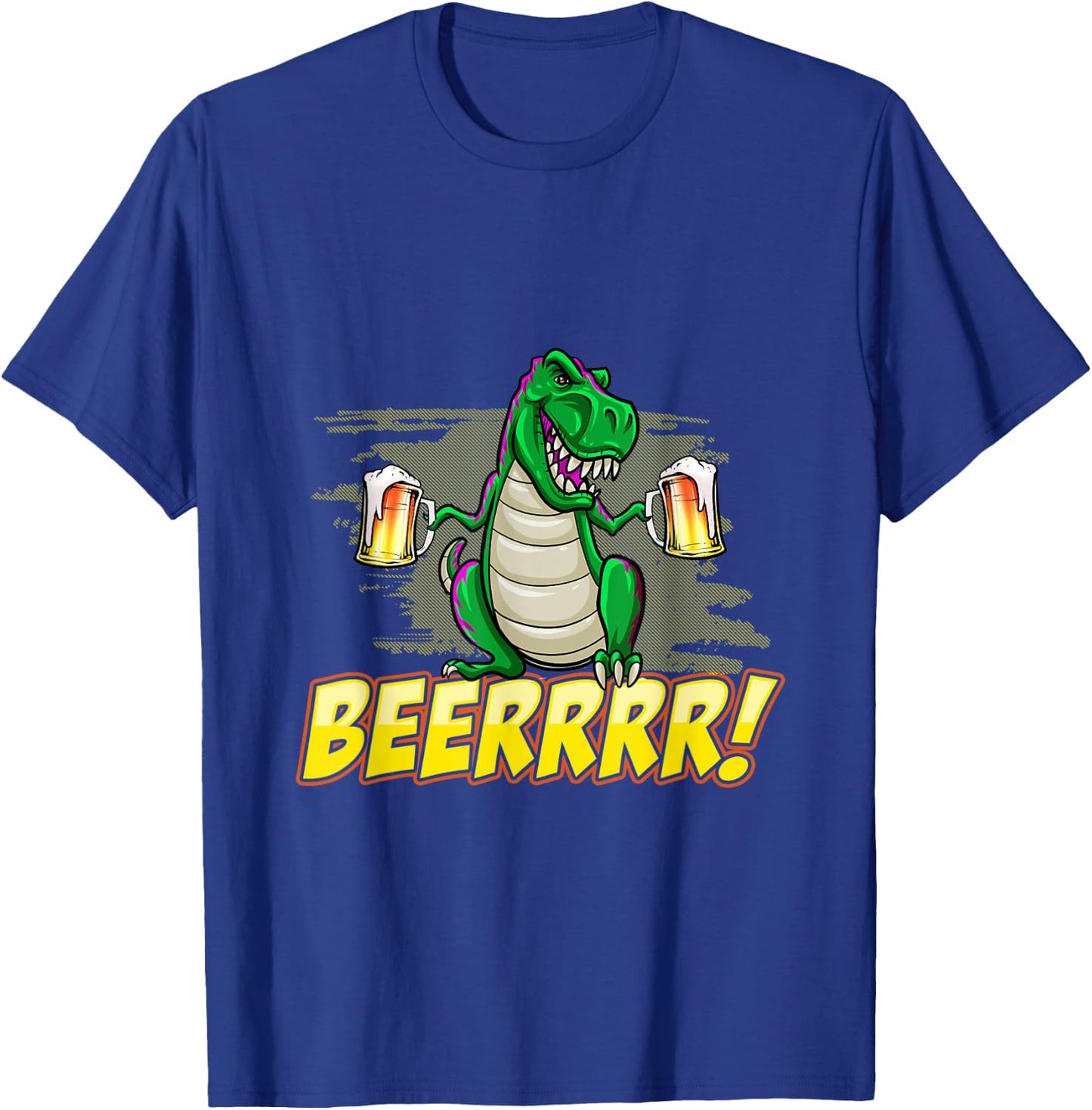 Beer Drinking Dinosaur Cool T-Rex Graphic BEERRRR! T-Shirt - T-Shirt | Royal