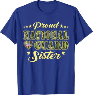 Proud National Guard Sister Dog Tags Heart Military Sibling Men Women Kids T-Shirt - T-Shirt | Royal