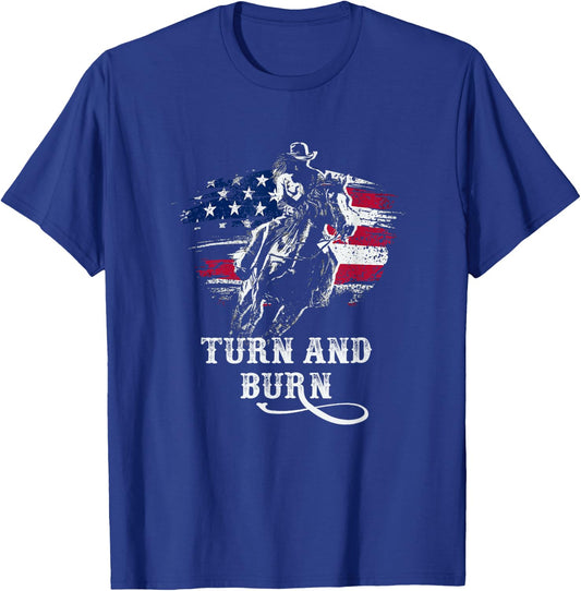 Turn and Burn - Patriotic Barrel Racing - Riding Gifts T-Shirt - T-Shirt | Royal