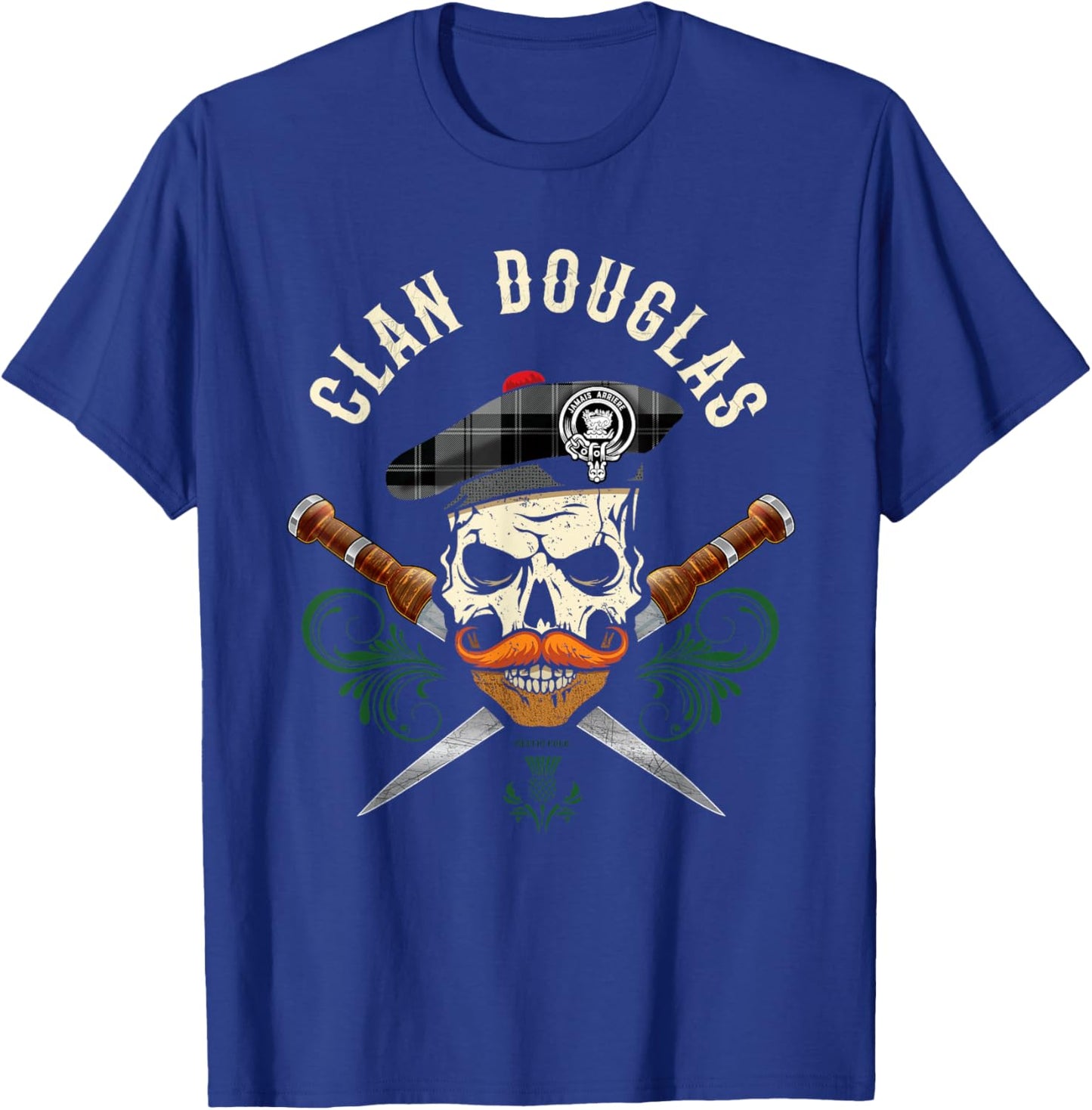 Scottish Clan Douglas Surname Skull Dirks Tartan Badge T-Shirt - T-Shirt | Royal