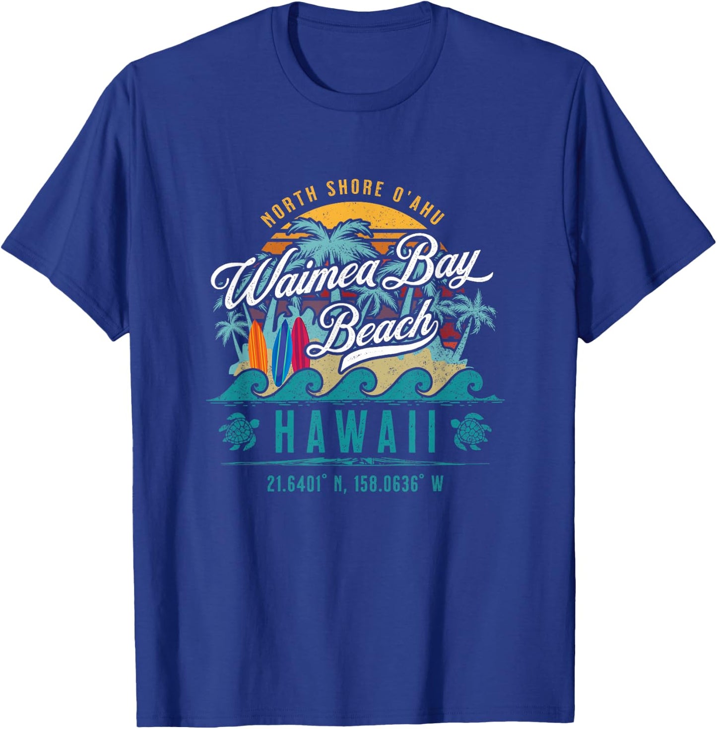 Waimea Bay Beach North Shore Oahu Hawaii Retro Sun Sand Surf T-Shirt - T-Shirt | Royal