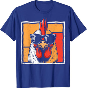 Chicken Sunglasses Retro Vintage Funny For Farmer Men Women T-Shirt - T-Shirt | Royal