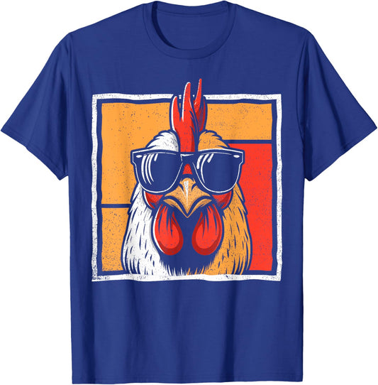 Chicken Sunglasses Retro Vintage Funny For Farmer Men Women T-Shirt - T-Shirt | Royal