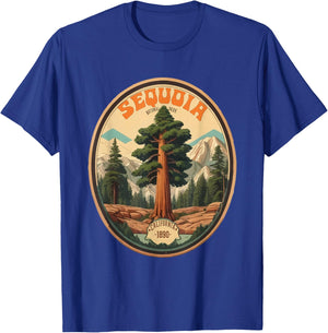 Sequoia National Park Tree Illustration Hiking Retro Badge T-Shirt - T-Shirt | Royal