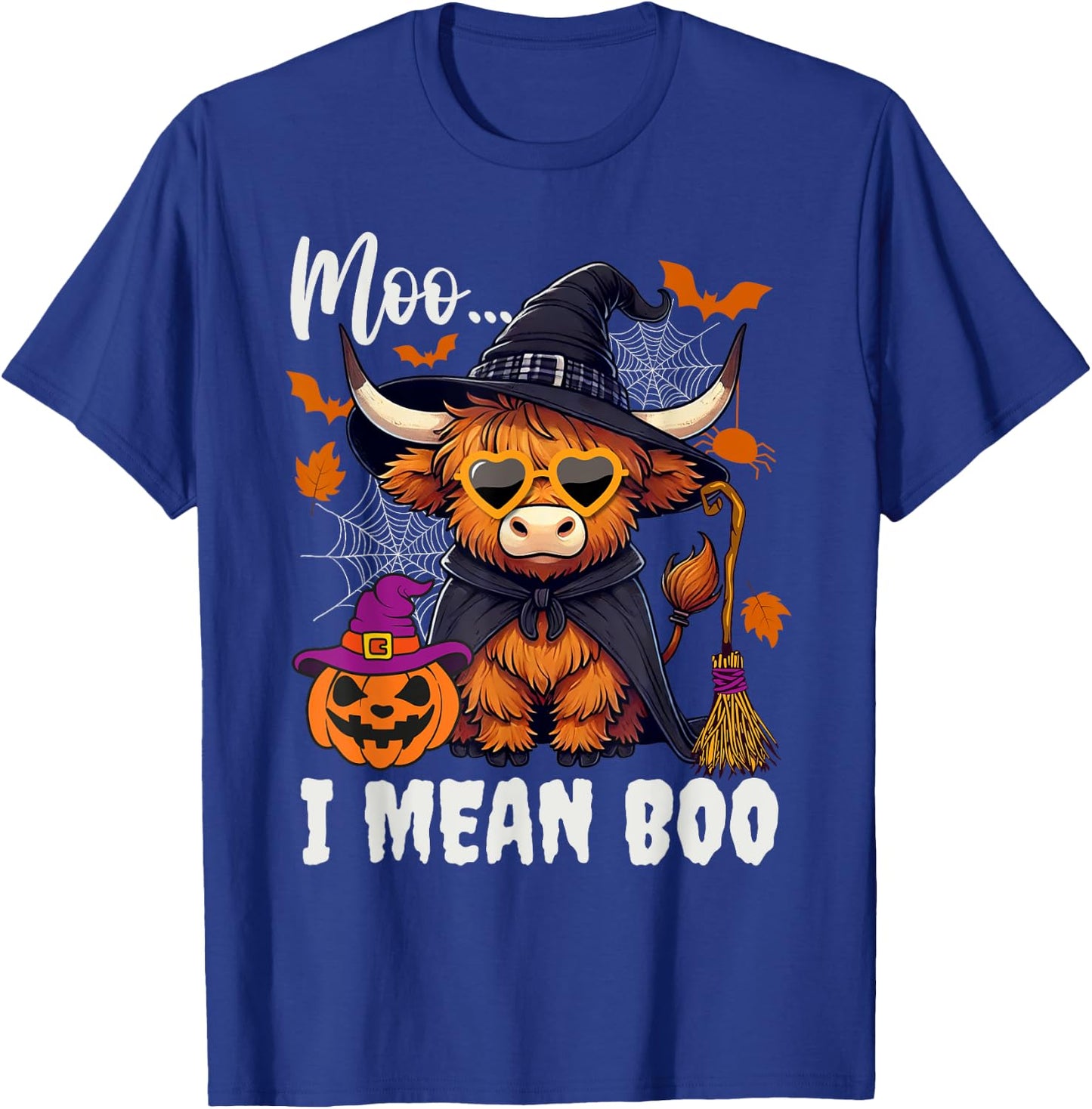 Moo I Mean Boo Witch Highland Cow Halloween Costume T-Shirt - T-Shirt | Royal