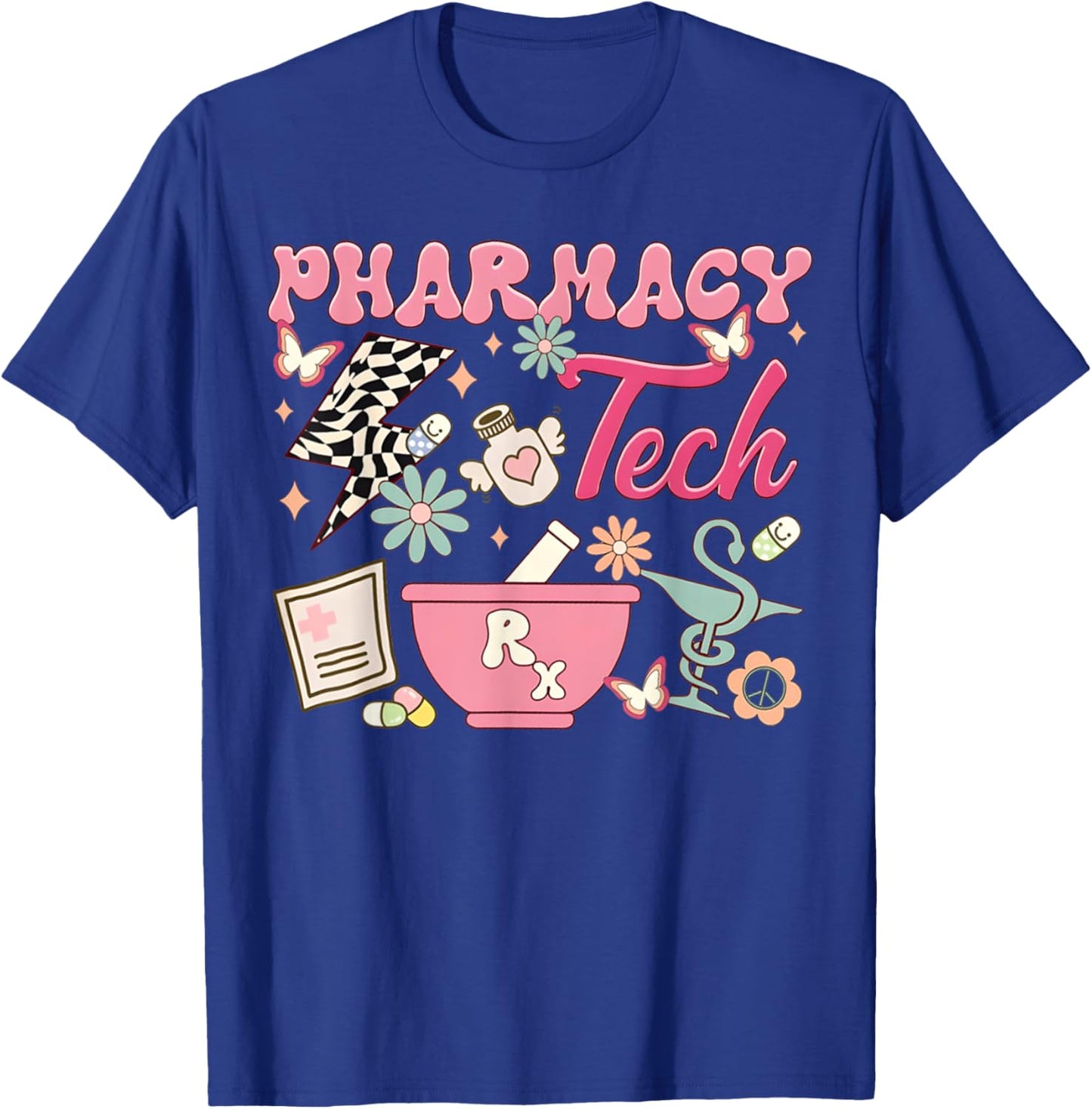 Vintage Pharmacy Tech Technician Pharmacist Student Flower T-Shirt - T-Shirt | Royal