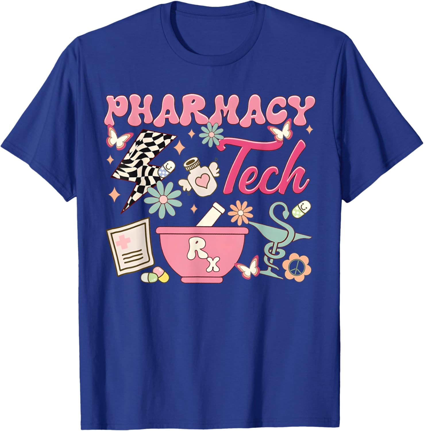 Vintage Pharmacy Tech Technician Pharmacist Student Flower T-Shirt - T-Shirt | Royal