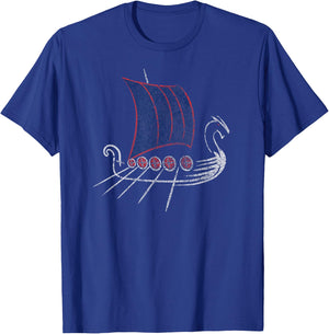 Norway Viking Ship Drawing Grunge T-Shirt - T-Shirt | Royal