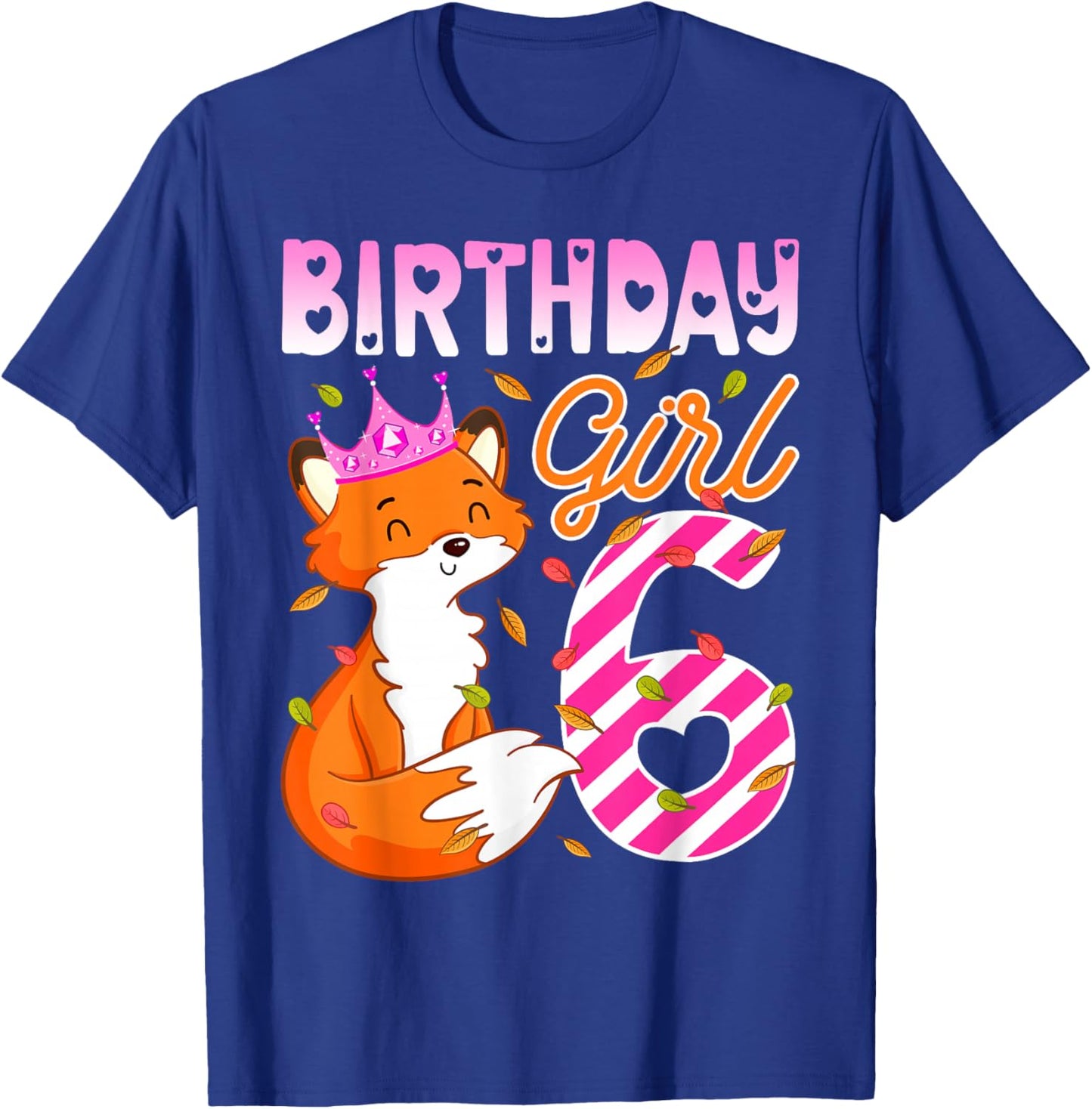 Fox Animal Lovers 6th Birthday Girl Fox B-day 6 year old T-Shirt - T-Shirt | Royal