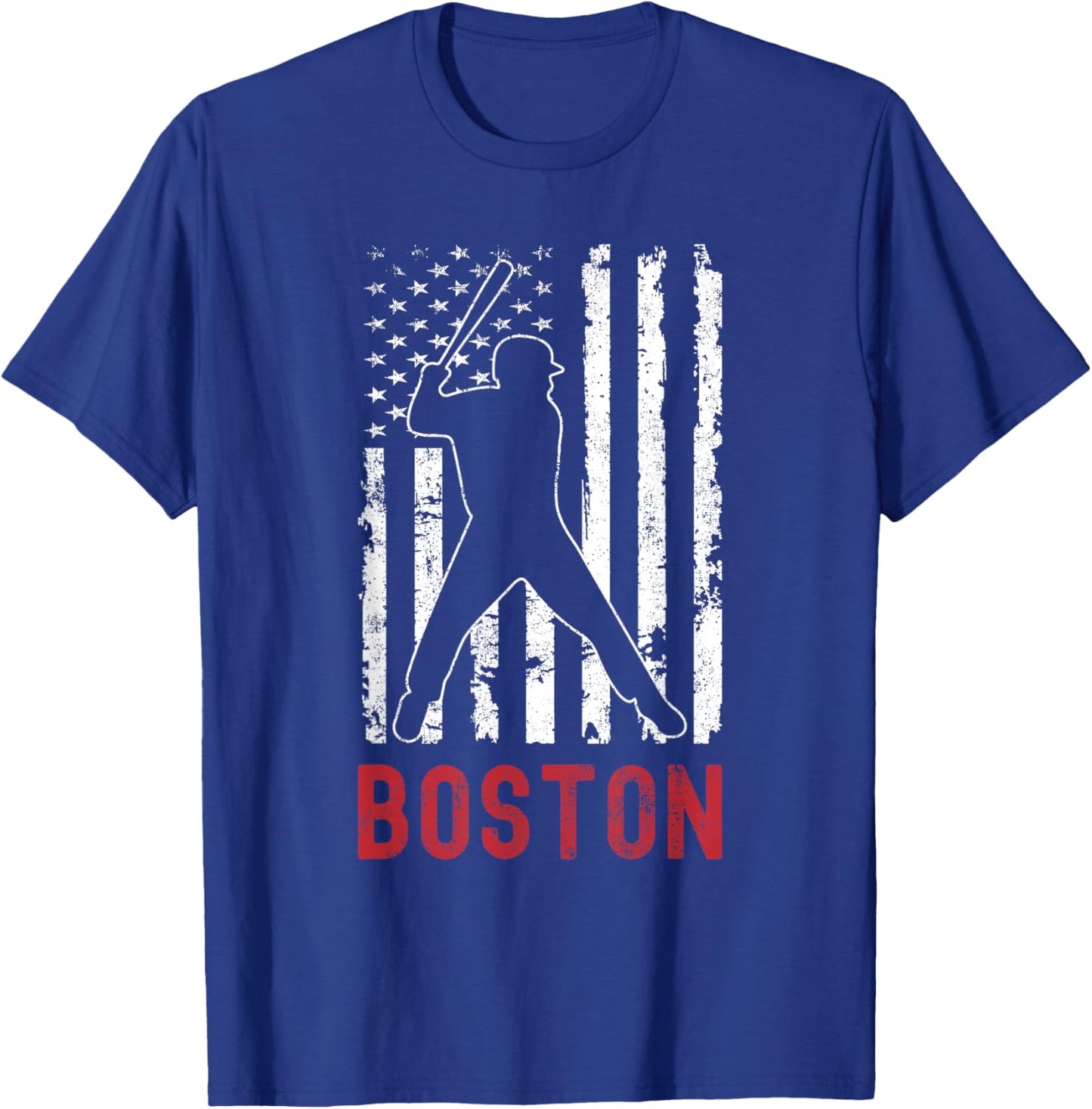 Boston Massachusetts American Flag Baseball Weathered T-Shirt - T-Shirt | Royal