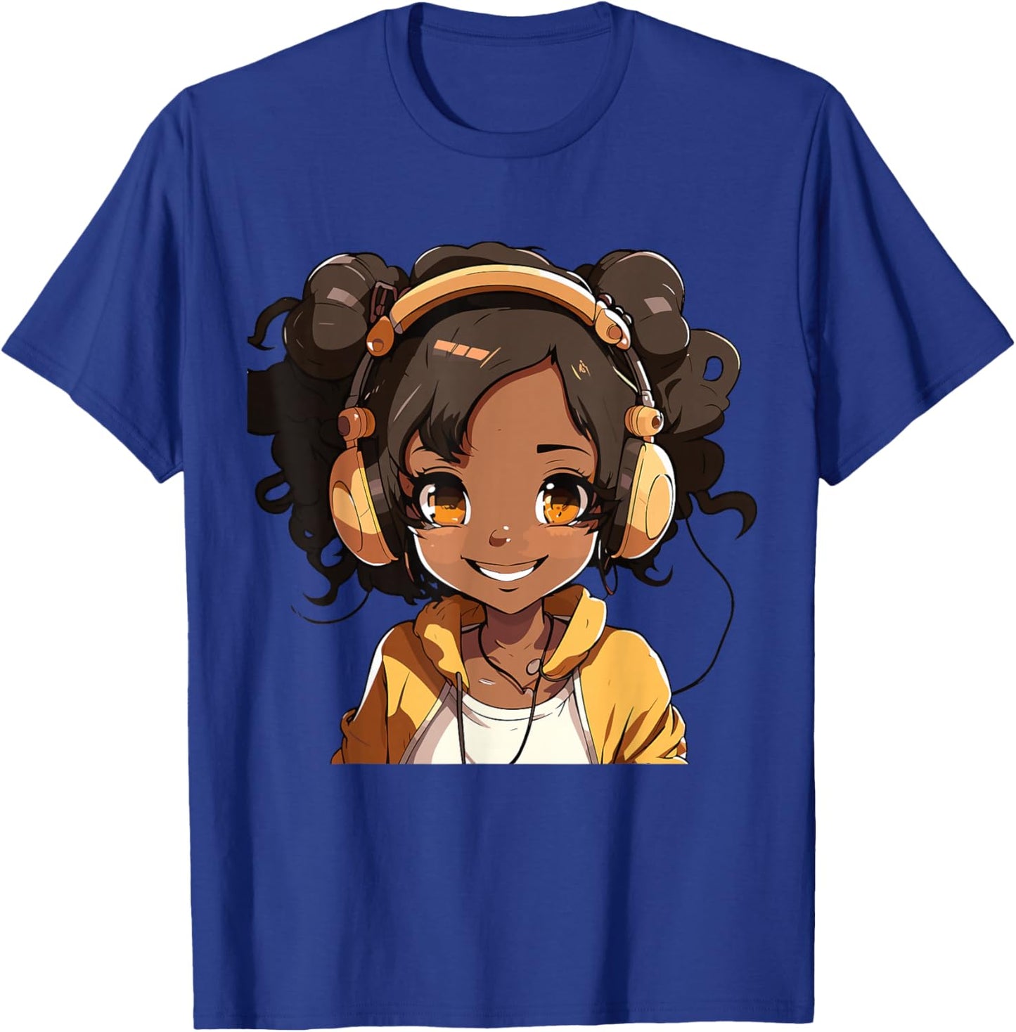 Anime and Music Black Girl Anime Merch Afro African American T-Shirt - T-Shirt | Royal