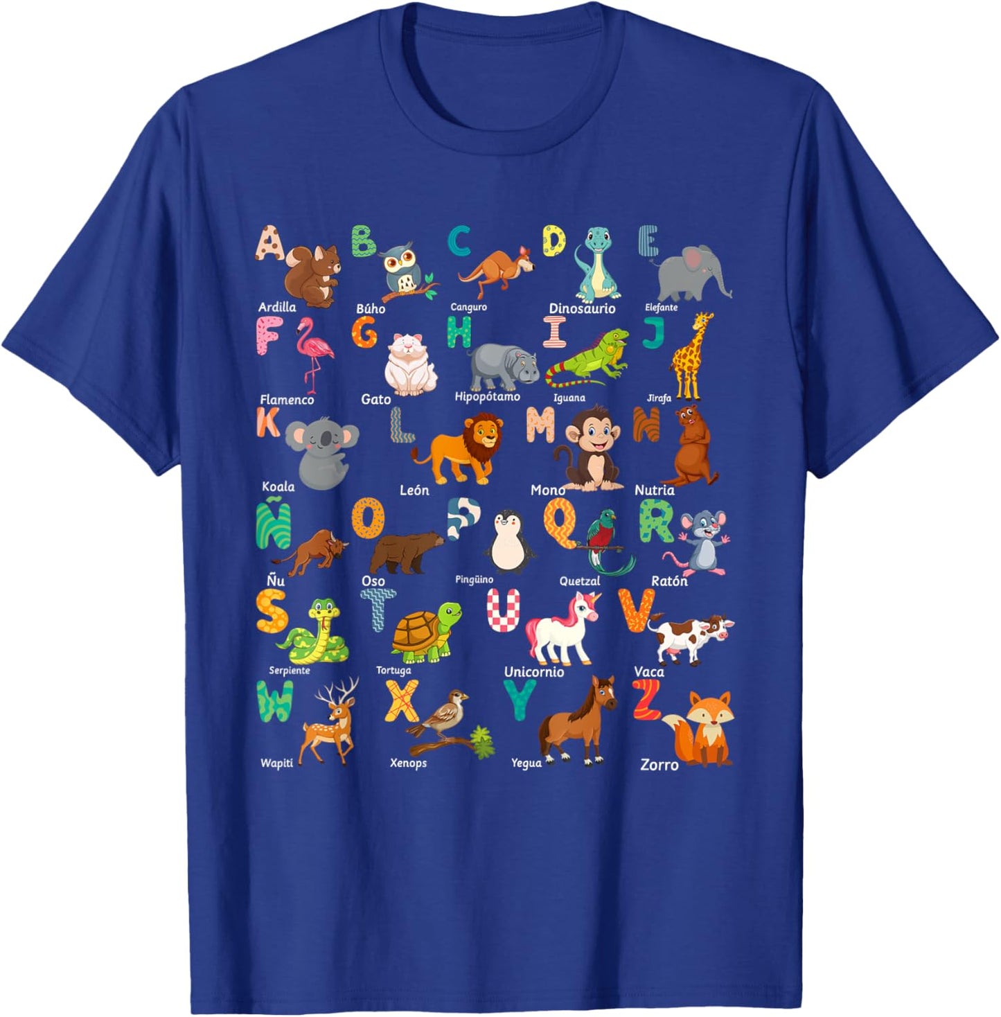 Animal Alphabet ABCs Spanish Learning T-Shirt - T-Shirt | Royal