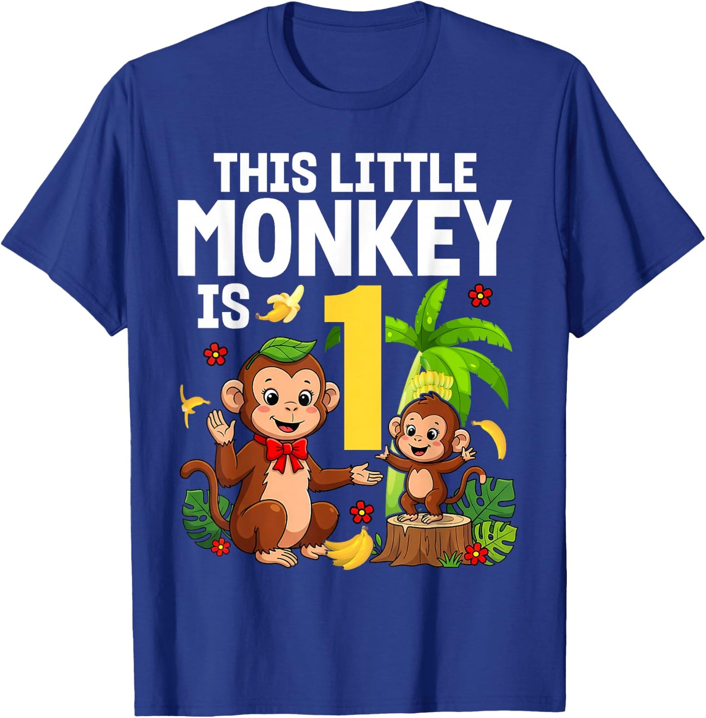 This Little Monkey is 1 Years Old Kid 1st Birthday Monkeys T-Shirt - T-Shirt | Royal