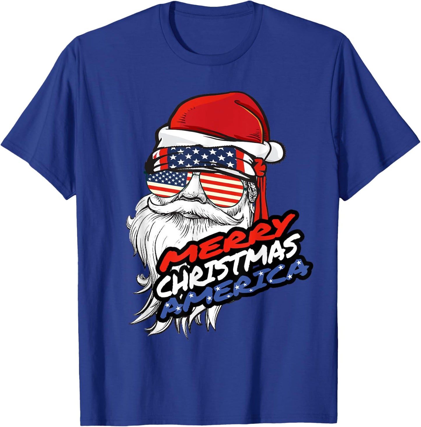 Merry Christmas America Santa Claus American Flag T-Shirt - T-Shirt | Royal