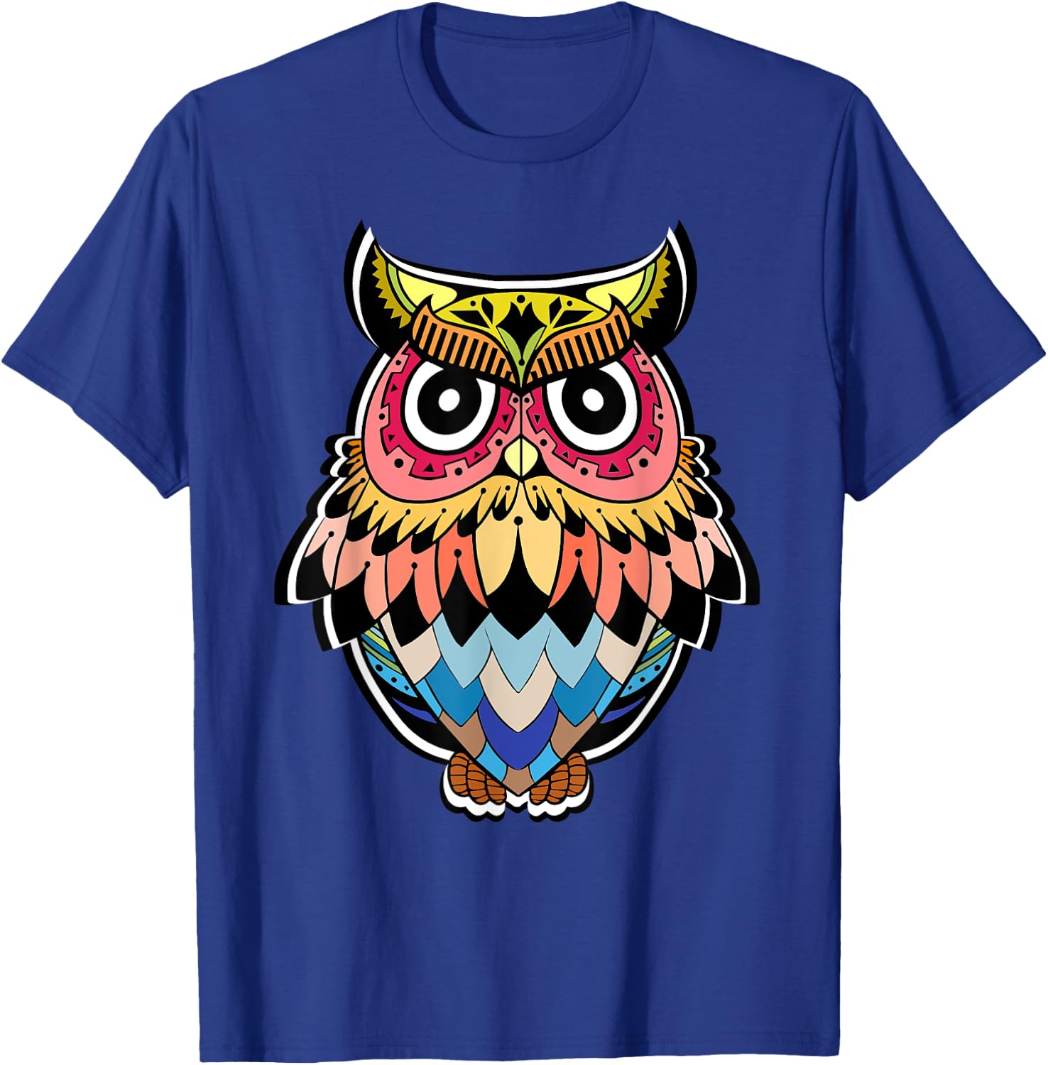 Psychedelic Owl, Hippie Tribal Tie Dye Trippy T-Shirt - T-Shirt | Royal
