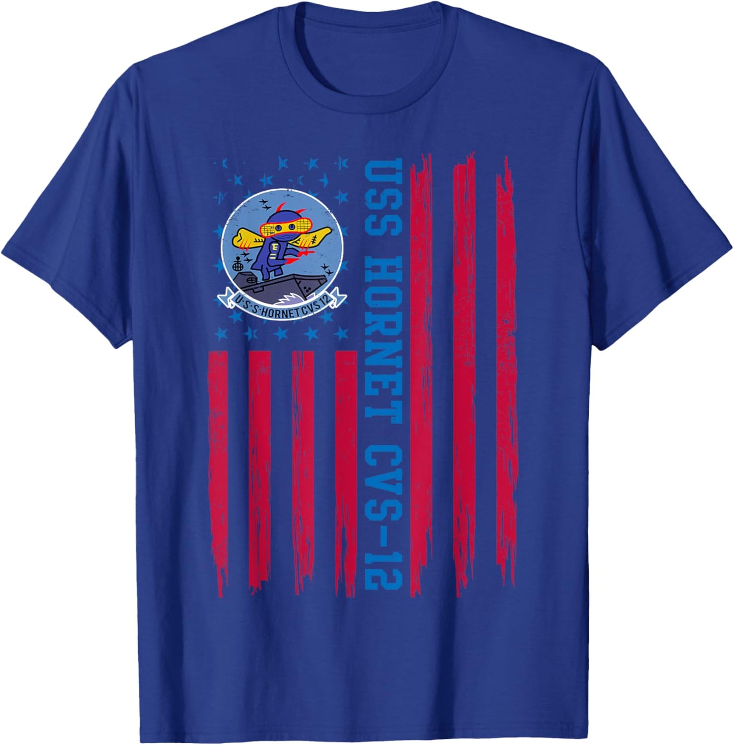 USS Hornet CVS-12 American Flag Aircraft Carrier Veteran Women Men T-Shirt - T-Shirt | Royal