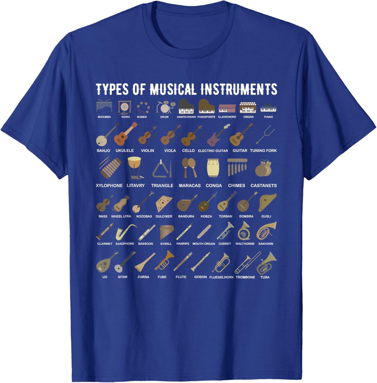 Types of Musical Instruments Shirt for Band Class T-Shirt - T-Shirt | Royal