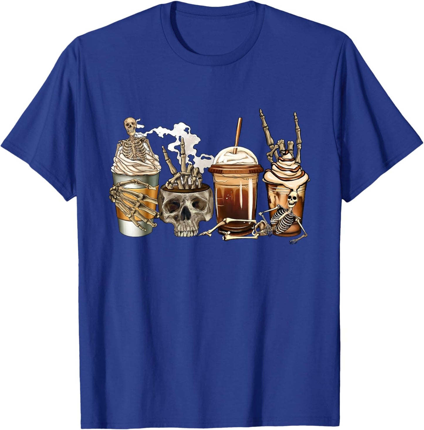 Skull Coffee Skeleton Bleached Funny Men Women Coffee Lover T-Shirt - T-Shirt | Royal