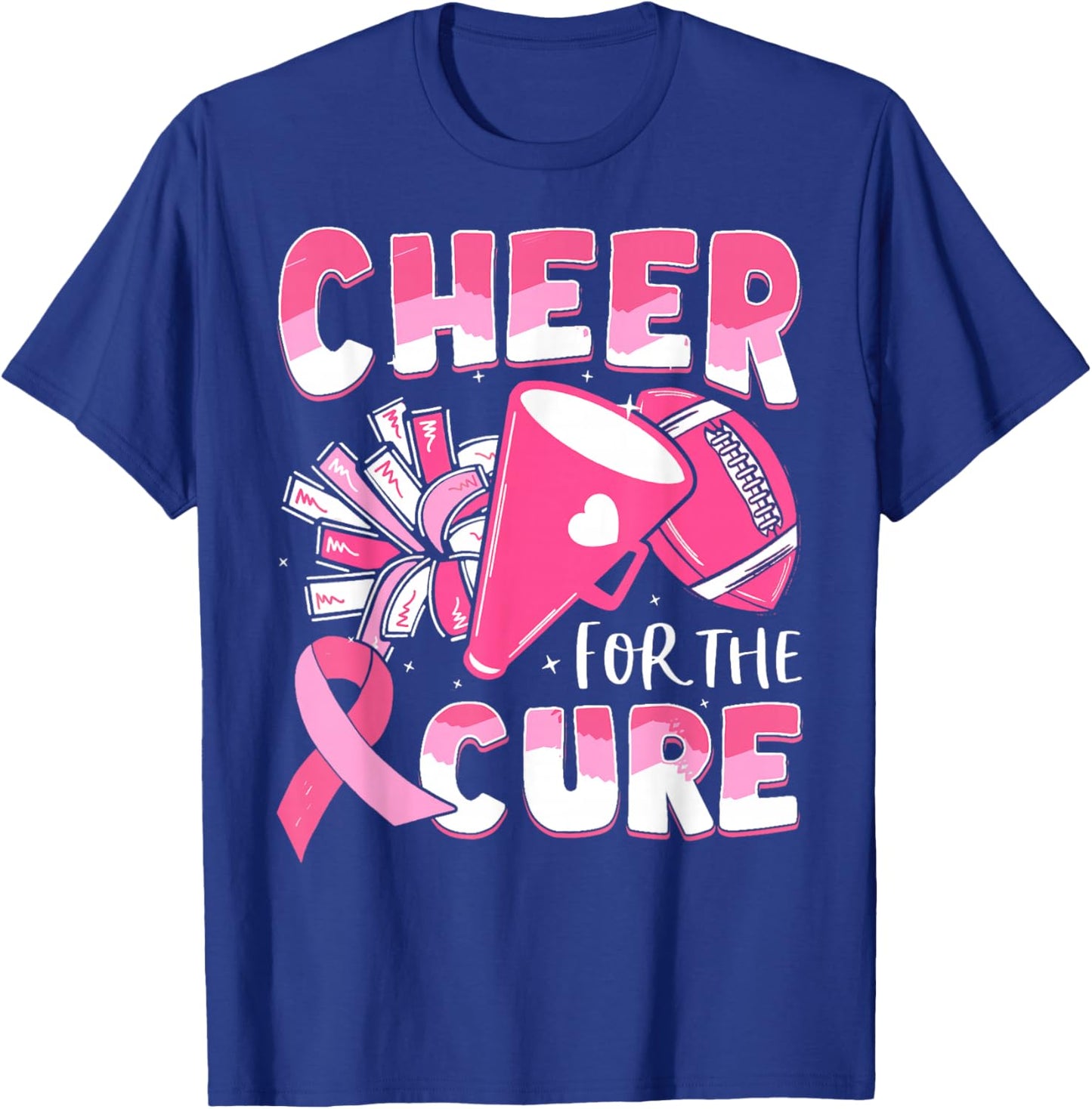 Breast Cancer Awareness Cheer For The Cure Football T-Shirt - T-Shirt | Royal