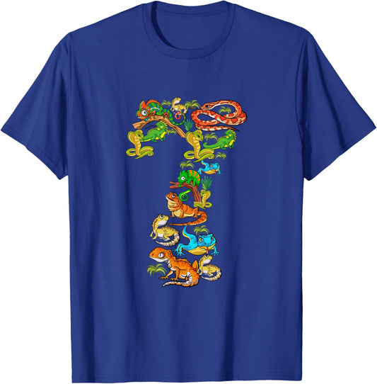 Kinder 7. Geburtstag Reptilien Eidechsen Motto 7 Jahre alte Jungen T-Shirt - T-Shirt | Royal