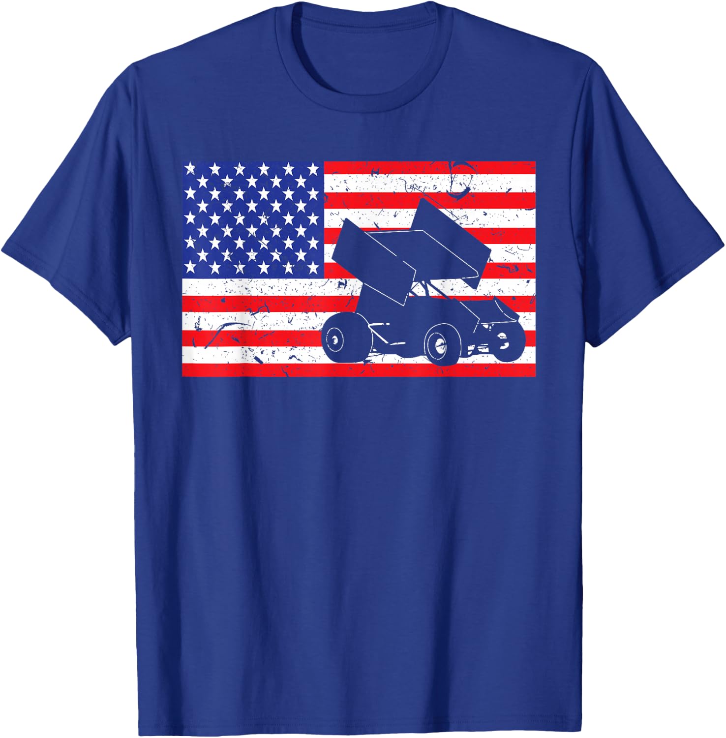 Distressed Sprint Car Racing USA American Flag Vintage Rider Girls Kids Men T-Shirt - T-Shirt | Royal