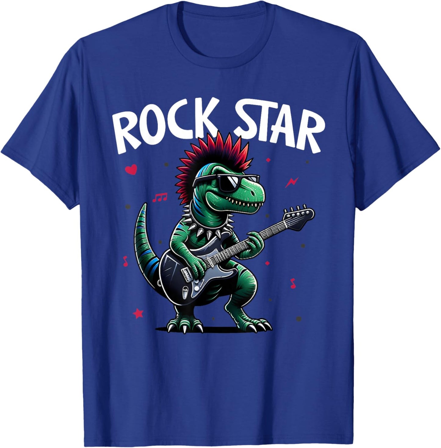 Rock Star Cute Punk Dinosaur, Goth Dino, Guitar Band Funny T-Shirt - T-Shirt | Royal